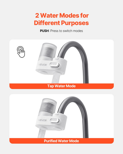 Faucet Mount Water Filter, Vertical Water Purifier for Sink Tap, Carbon Fiber Filters, Removes Chlorine Lead with 1 Filter, Fits Most Kitchen or Bathroom Faucets, White