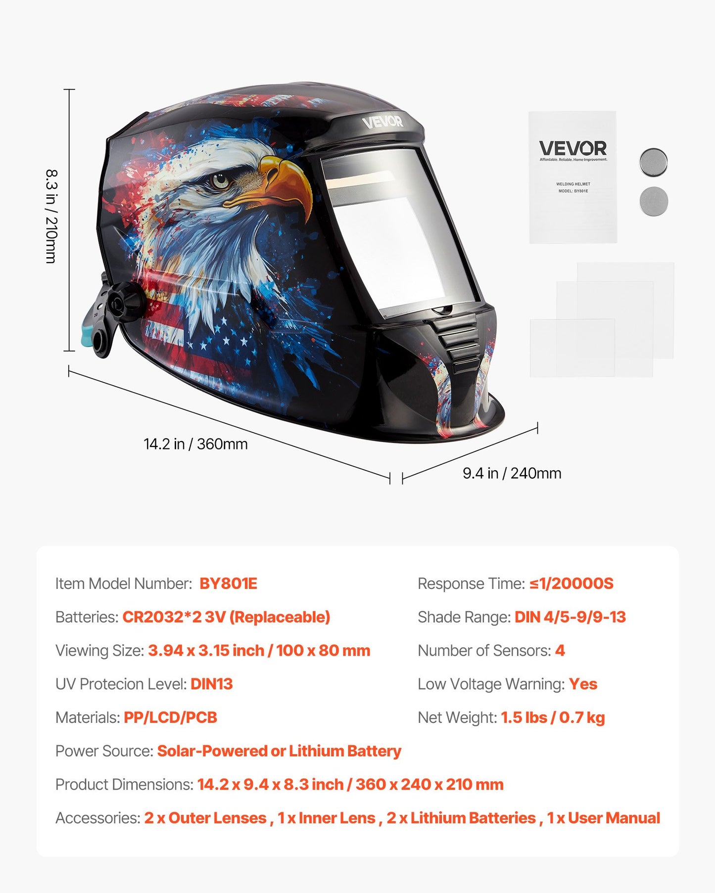 Welding Helmet Auto Darkening, 3.94" x 3.15" True Color Welding Hood, 1/1/1/1 Solar-Powered Welder Mask 4 Arc Sensors, Wide Shade 4/5-9/9-13 for TIG MIG ARC Weld Grinding Cutting - METIS Series