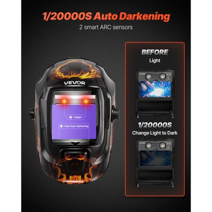 svetshjälm automatisk nedbländning, 93 x 43 mm svetshuva i äkta färg, soldriven svetsmask med 2 ljusbågssensorer, skugga 4/9-13 för TIG MIG ARC-svetsning och slipning - CRIUS-serien (gult flammönster) |  EU