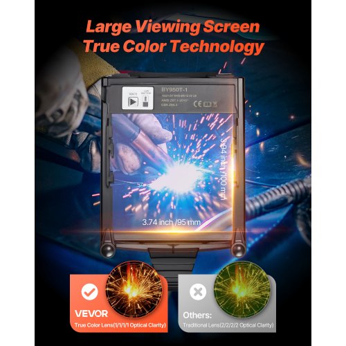 svetshjälm automatisk nedbländning, 100 x 95 mm svetshuva i äkta färg, 1/1/1/1 soldriven svetsmask med 4 ljusbågssensorer, bred skugga 4/5-9/9-13 för TIG MIG ARC-svetsning, slipning, skärning - METIS-serien |  EU