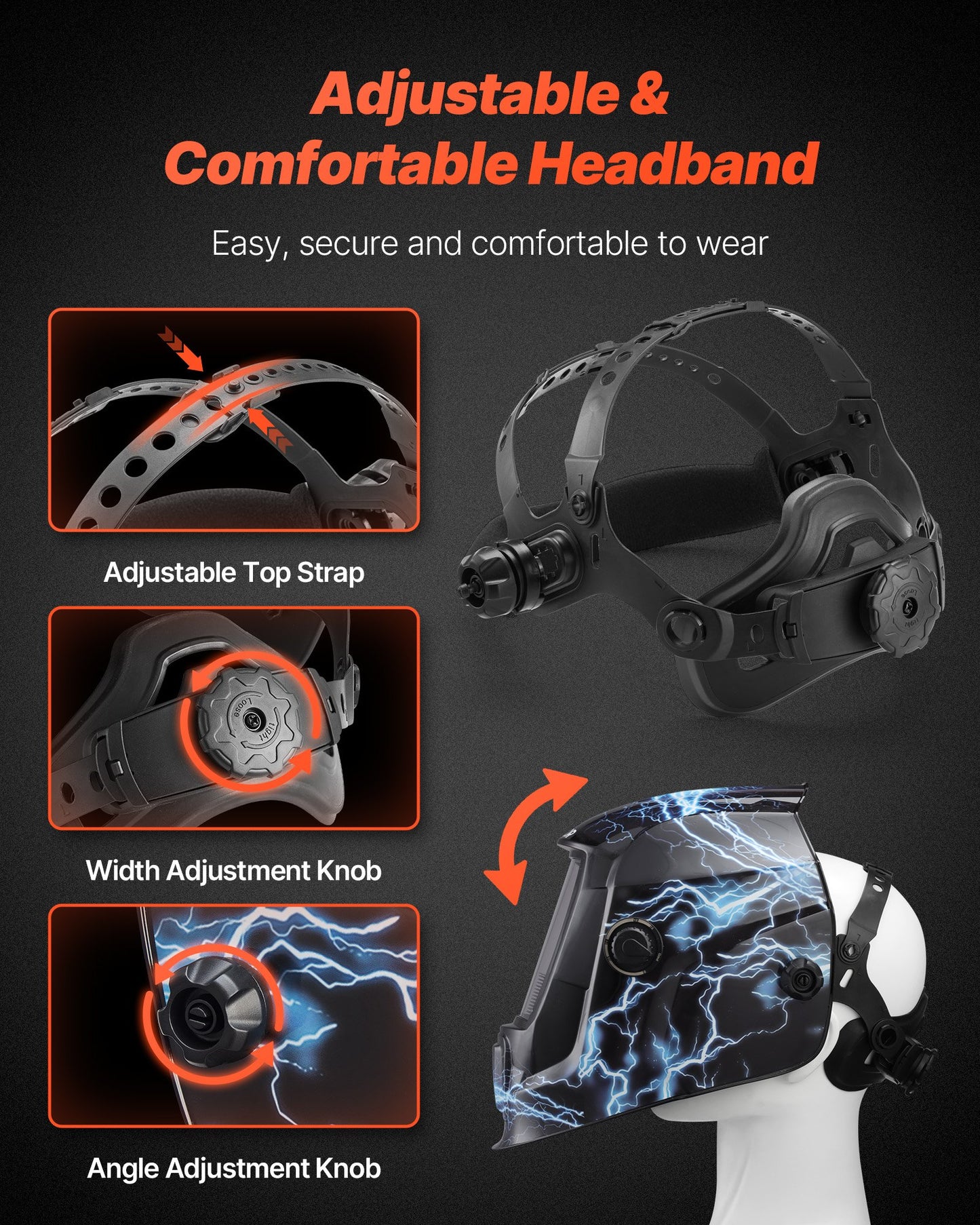 Welding Helmet Auto Darkening, 3.66" x 1.69" True Color Welding Hood, Solar Powered Welder Mask 2 Arc Sensors, Shade 4/9-13 for TIG MIG ARC Weld Grinding - CRIUS Series (Blue Lightning Pattern)