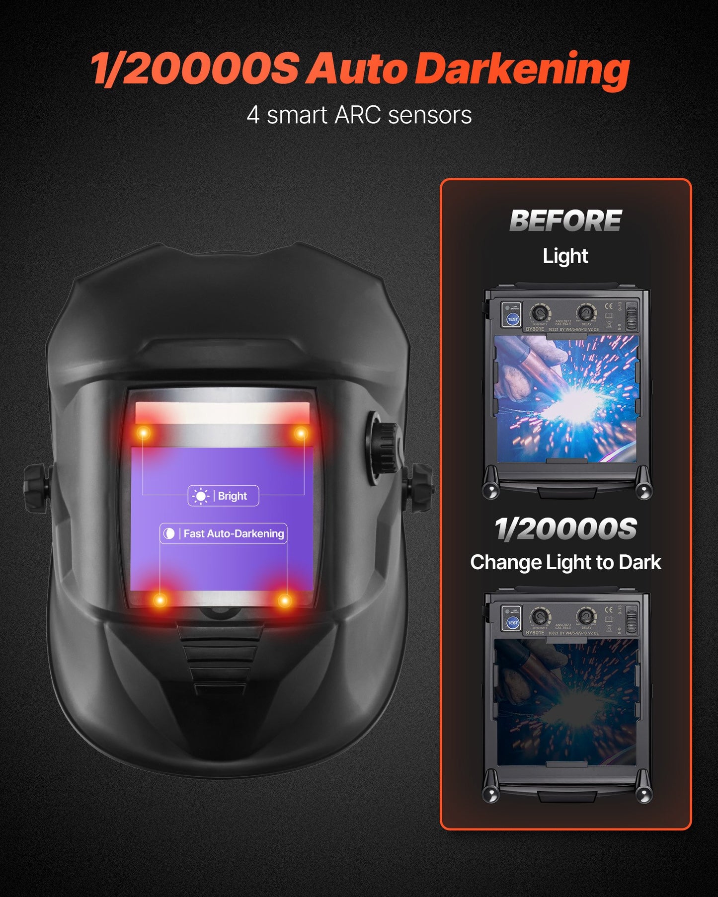 Welding Helmet Auto Darkening, 3.94" x 3.15" True Color Welding Hood, Solar-Powered Welder Mask 4 Arc Sensors, Wide Shade 4/5-9/9-13 for TIG MIG Weld Cutting Grinding Application - METIS Series