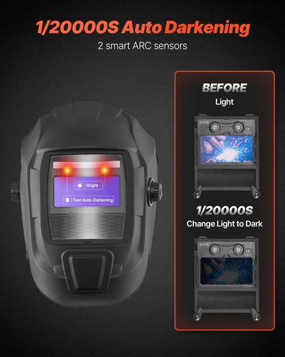 Welding Helmet Auto Darkening, 3.66" x 1.69" True Color Welding Hood, Solar Powered Welder Mask 2 Arc Sensors, Shade 4/9-13 for TIG MIG ARC Weld Grinding - CRIUS Series (Matte Black)
