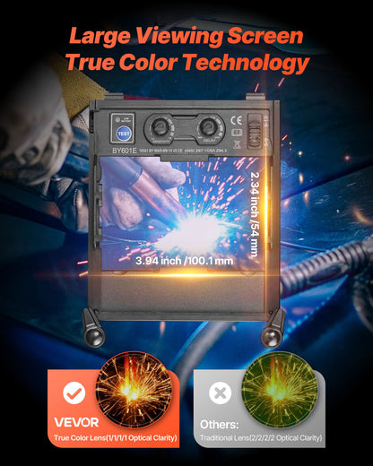 Welding Helmet Auto Darkening, 3.94" x 2.34" True Color Welding Hood, Solar-Powered Welder Mask with 4 Arc Sensors, Wide Shade 4/5-9/9-13 for TIG MIG ARC Weld Grinding Cutting - METIS Series