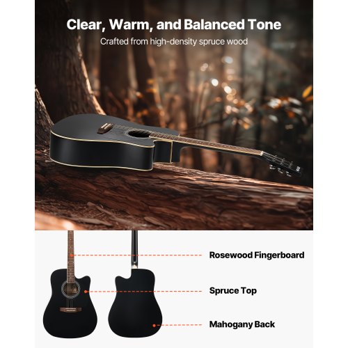41-Zoll-Cutway-Akustikgitarre, Anfänger-Set mit Gigbag für Erwachsene, Schwarz