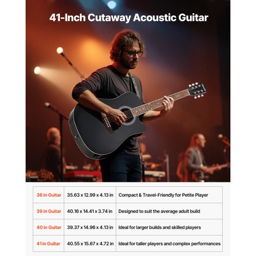 41-Zoll-Cutway-Akustikgitarre, Anfänger-Set mit Gigbag für Erwachsene, Schwarz