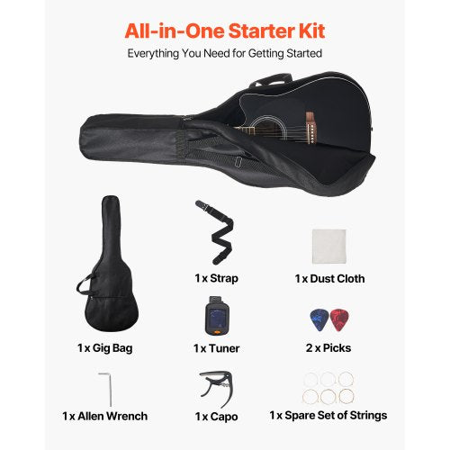 41-Zoll-Cutway-Akustikgitarre, Anfänger-Set mit Gigbag für Erwachsene, Schwarz