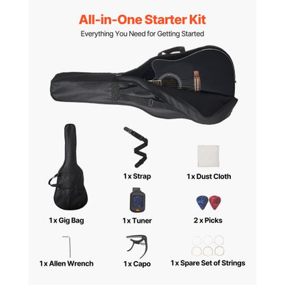 41-Zoll-Cutway-Akustikgitarre, Anfänger-Set mit Gigbag für Erwachsene, Schwarz