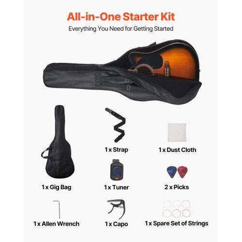 41-Zoll-Cutway-Akustikgitarre, Anfänger-Set, Gigbag für Erwachsene, Sunburst
