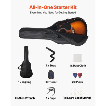 41-Zoll-Cutway-Akustikgitarre, Anfänger-Set, Gigbag für Erwachsene, Sunburst