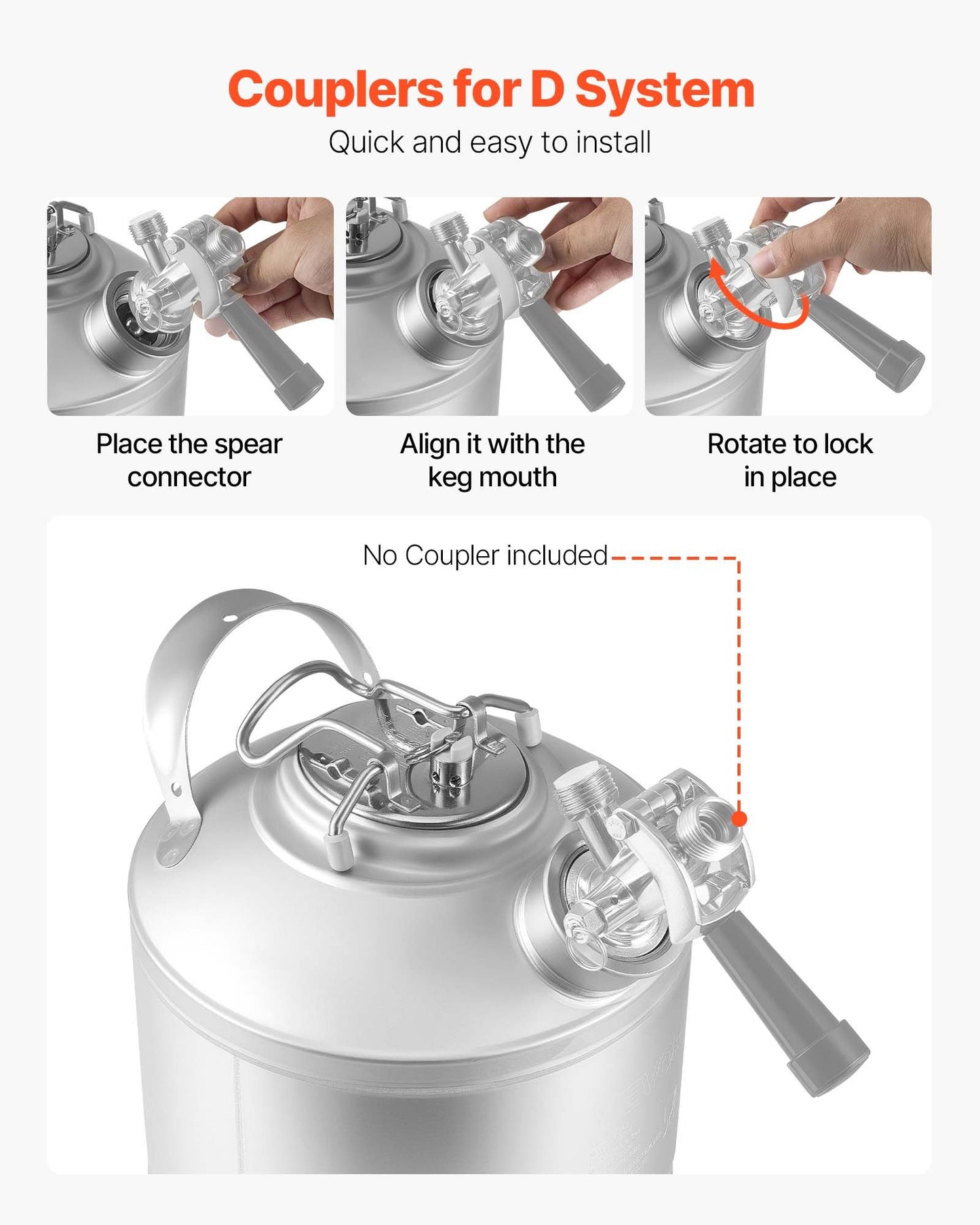 Cleaning Keg, 1.75 Gallon/6.5L Keg Line Cleaning Kit with D Coupler Connection & Rubber Base, Beer Lines Cleaner Used for Beer Line Cleaning, 304Stainless Steel Kegerator Beers Lines Cleaner Kit