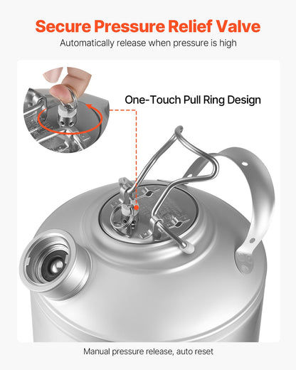 Cleaning Keg, 1.75 Gallon/6.5L Keg Line Cleaning Kit with D Coupler Connection & Rubber Base, Beer Lines Cleaner Used for Beer Line Cleaning, 304Stainless Steel Kegerator Beers Lines Cleaner Kit