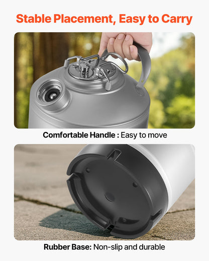 Cleaning Keg, 1.75 Gallon/6.5L Keg Line Cleaning Kit with D Coupler Connection & Rubber Base, Beer Lines Cleaner Used for Beer Line Cleaning, 304Stainless Steel Kegerator Beers Lines Cleaner Kit