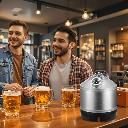 Cleaning Keg, 1.75 Gallon/6.5L Keg Line Cleaning Kit with D Coupler Connection & Rubber Base, Beer Lines Cleaner Used for Beer Line Cleaning, 304Stainless Steel Kegerator Beers Lines Cleaner Kit