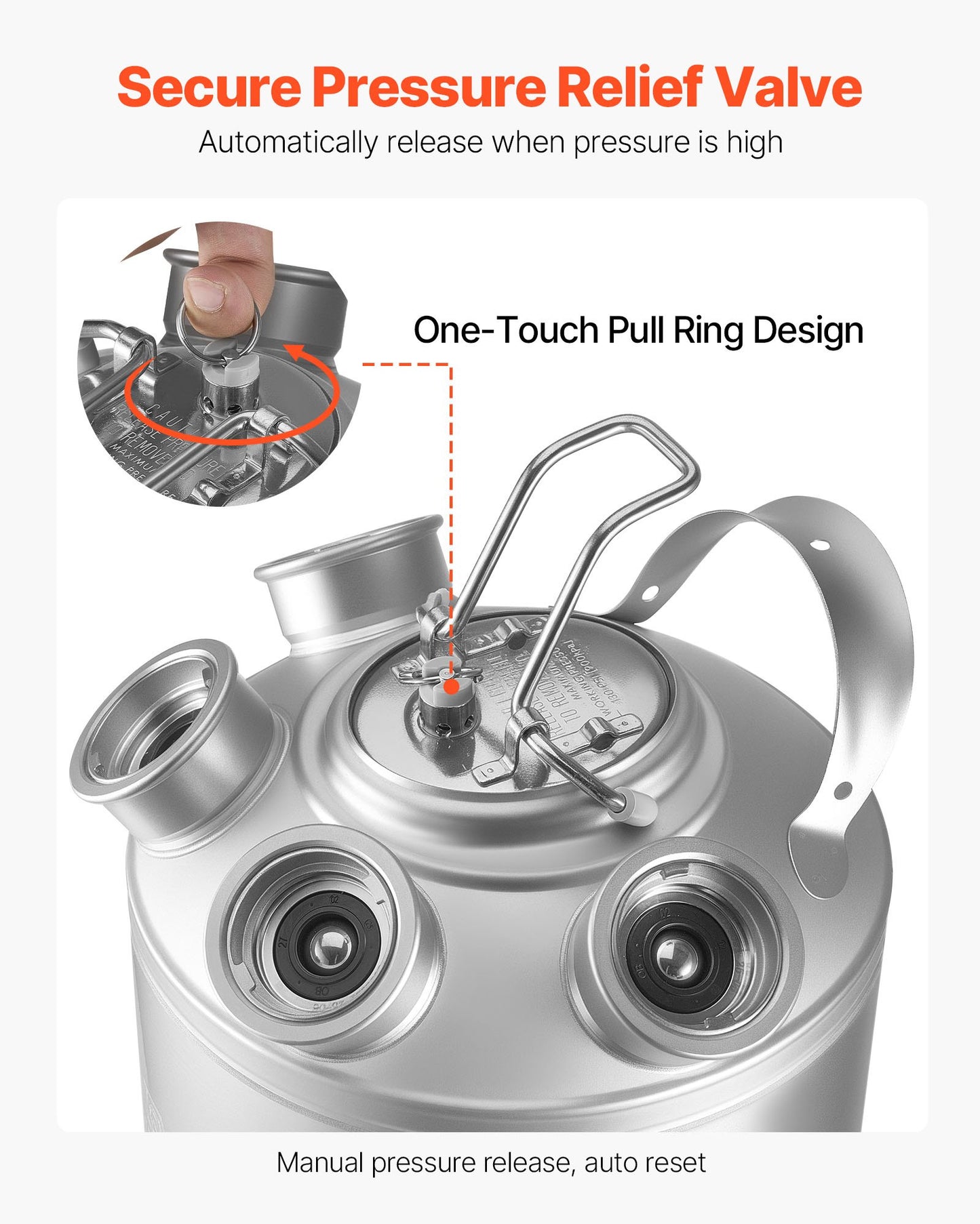 Cleaning Keg, 5 Gallon/19L Keg Line Cleaning Kit with 4 D Coupler Connections & Rubber Base, Beer Lines Cleaner Used for Beer Line Cleaning, 304 Stainless Steel Kegerator Beers Lines Cleaner Kit