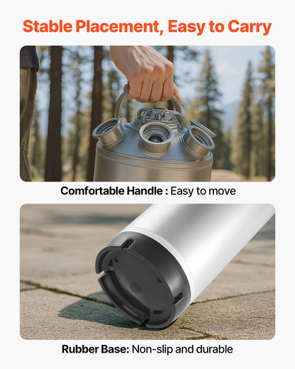 Cleaning Keg, 5 Gallon/19L Keg Line Cleaning Kit with 4 D Coupler Connections & Rubber Base, Beer Lines Cleaner Used for Beer Line Cleaning, 304 Stainless Steel Kegerator Beers Lines Cleaner Kit