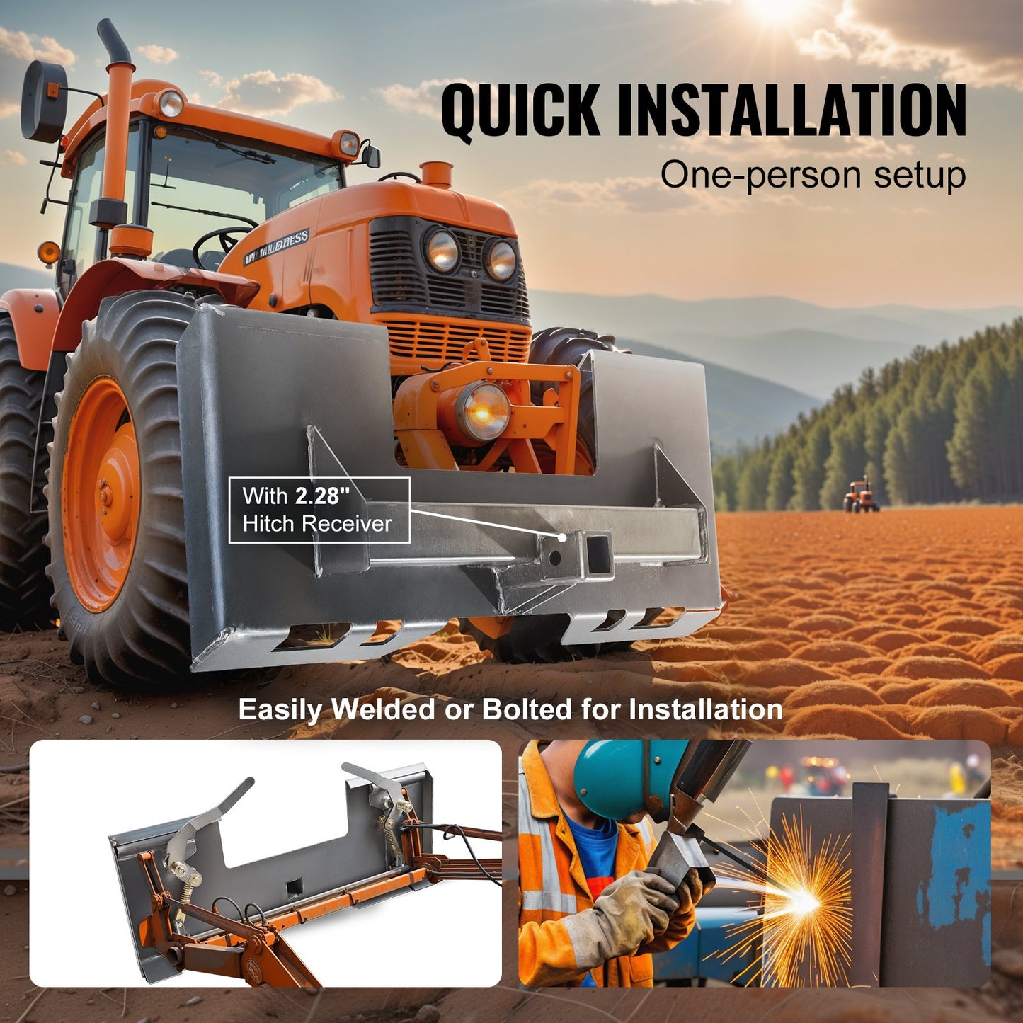 Skid Steer Attachment Plate, 1/4" Thick Skid Steer Mount Plate with 2.28" Hitch Receiver, 3000 LBS Quick Attachment Loader Plates, Compatible with Deere, Kubota, Bobcat, Mahindra Steer, Tractor