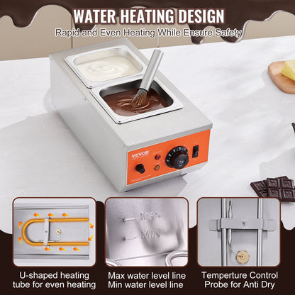 Chocolate Tempering Machine, 9 Lbs 2 Tanks Chocolate Melting Pot with TEMP Control 86~185℉, 800W Stainless Steel Electric Commercial Food Warmer For Chocolate/Milk/Cream Melting and Heating