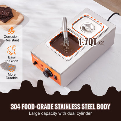 Chocolate Tempering Machine, 9 Lbs 2 Tanks Chocolate Melting Pot with TEMP Control 86~185℉, 800W Stainless Steel Electric Commercial Food Warmer For Chocolate/Milk/Cream Melting and Heating