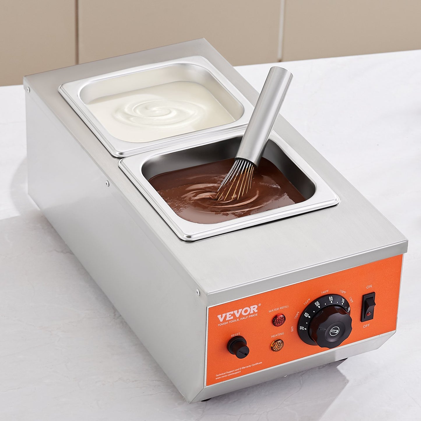 Chocolate Tempering Machine, 9 Lbs 2 Tanks Chocolate Melting Pot with TEMP Control 86~185℉, 800W Stainless Steel Electric Commercial Food Warmer For Chocolate/Milk/Cream Melting and Heating