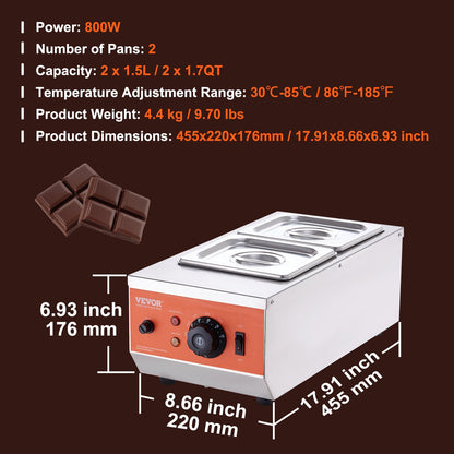 Chocolate Tempering Machine Chocolate Melting Pot 9 Pounds 2 Tanks