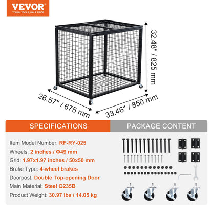 Rolling Sports Ball Storage Cart, Lockable Basketball Cage with Double Lid, Sports Equipment Holder for Indoor Outdoor, Steel Storage Rack for Garage, Playgroup, Gym and Schools