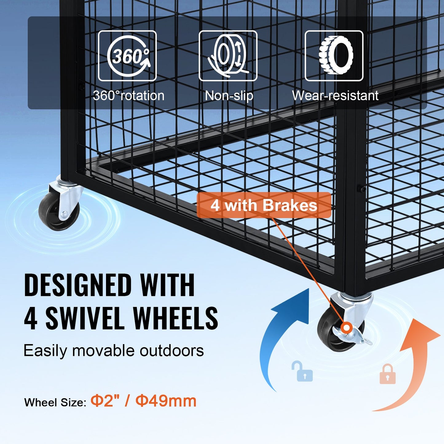 Rolling Sports Ball Storage Cart, Basketball Cage with Double Lids, Sport Equipment Holder Organizer for Indoor Outdoor, Steel Storage Rack for Garages, Playgroup, Gym and Schools