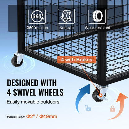 Rolling Sports Ball Storage Cart, Basketball Cage with Double Lids, Sport Equipment Holder Organizer for Indoor Outdoor, Steel Storage Rack for Garages, Playgroup, Gym and Schools