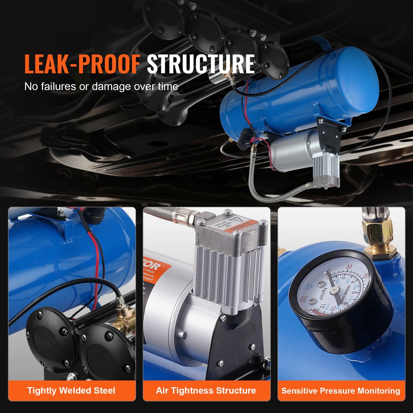 12V luftkompressor med tank 1,6 gallon/6 l, tåghornsluftkompressor, 120 psi arbetstryck ombord luftkompressorsystem för tåglufthorn, pumpning av däck, luftmadrasser