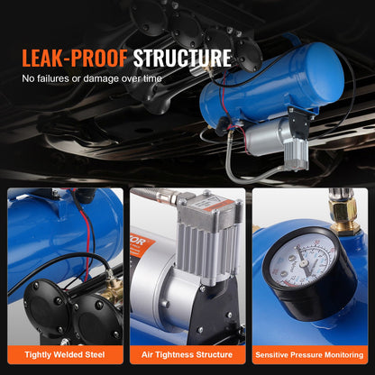 12V luftkompressor med tank 1,6 gallon/6 l, tåghornsluftkompressor, 120 psi arbetstryck ombord luftkompressorsystem för tåglufthorn, pumpning av däck, luftmadrasser