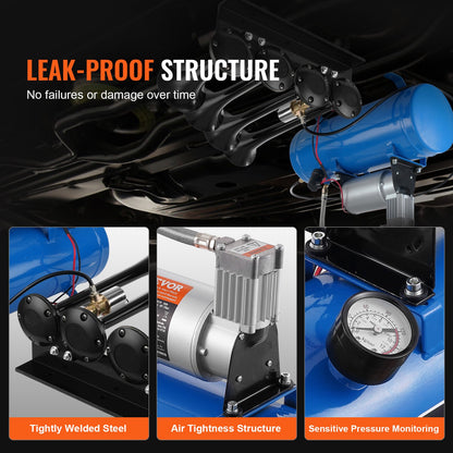 Tåghornssats, 4 trumpeter lufthornssats, 150dB tåghorn för pickuptruckar, 12V 120 psi luftkompressor 1,6 Gal/6 L tank med mätare för valfri 12V fordonsbil Lastbilståg Skåpbilsbåt