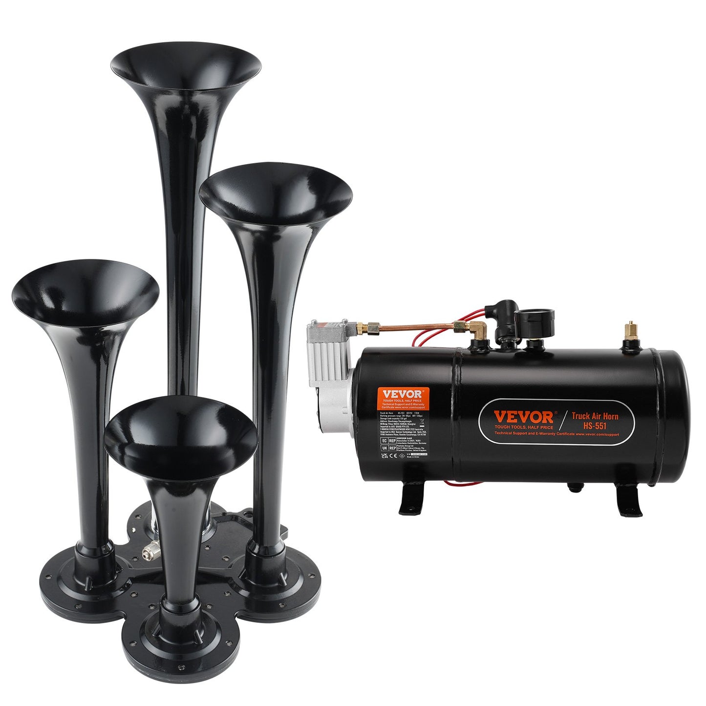 Train Horns Kit 4 Trumpet Air Horn Kit 120 psi Air Compressor 0.8 Gal Tank