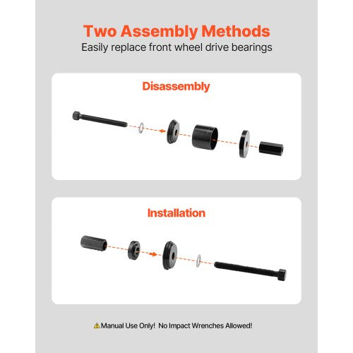 Hjullagerspresssats, 23 delar framhjulsdrivna lageravdragare, för demontering och montering av framhjulsdrivna lager, hjullagerverktyg med glidskruv, bussningar, hylsplattor, förvaringsväska |  EU