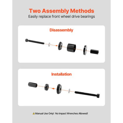 Hjullagerspresssats, 23 delar framhjulsdrivna lageravdragare, för demontering och montering av framhjulsdrivna lager, hjullagerverktyg med glidskruv, bussningar, hylsplattor, förvaringsväska |  EU