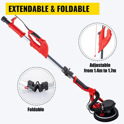 Drywall Sander 850W, Electric Drywall Sander, Variable Speed 800-1750 RPM, Foldable Sheetrock Sander, with Telescope Handle, Electric Sander, with LED Strip Light and Vacuum Bag, Wall Sander