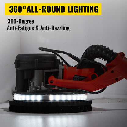 Drywall Sander 850W, Electric Drywall Sander, Variable Speed 800-1750 RPM, Foldable Sheetrock Sander, with Telescope Handle, Electric Sander, with LED Strip Light and Vacuum Bag, Wall Sander