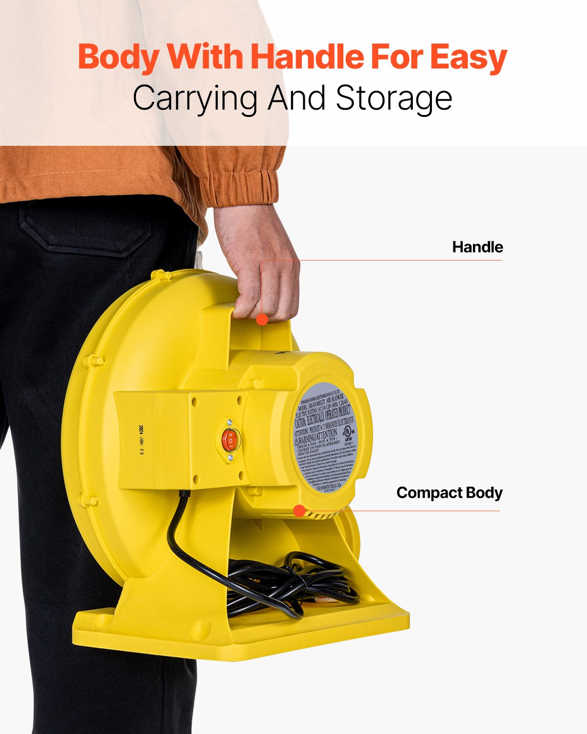 Inflatable Blower, 380W&450W, 0.5 & 0.6 HP Bounce House Blower, Pump Commercial Air Blower for Inflatables, Bouncy Castle Electric Air Blower Fan Perfect for Bounce House, Waterslides, Yellow