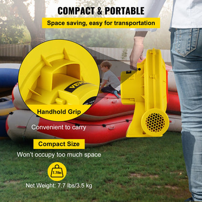 Air Blower, 450W 0.6HP Inflatable Blower, Portable and Powerful Bounce House Blower, 1750Pa Commercial Air Blower Pump Fan, Used for Inflatable Bouncy Castle and Jump Tested to UL Standards