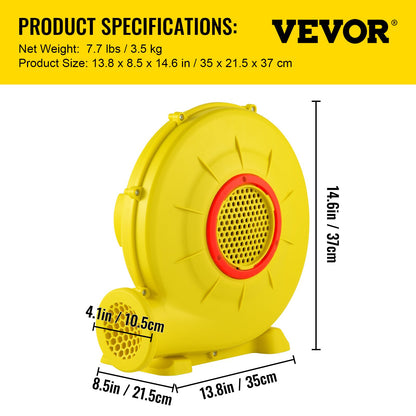 Air Blower, 450W 0.6HP Inflatable Blower, Portable and Powerful Bounce House Blower, 1750Pa Commercial Air Blower Pump Fan, Used for Inflatable Bouncy Castle and Jump Tested to UL Standards