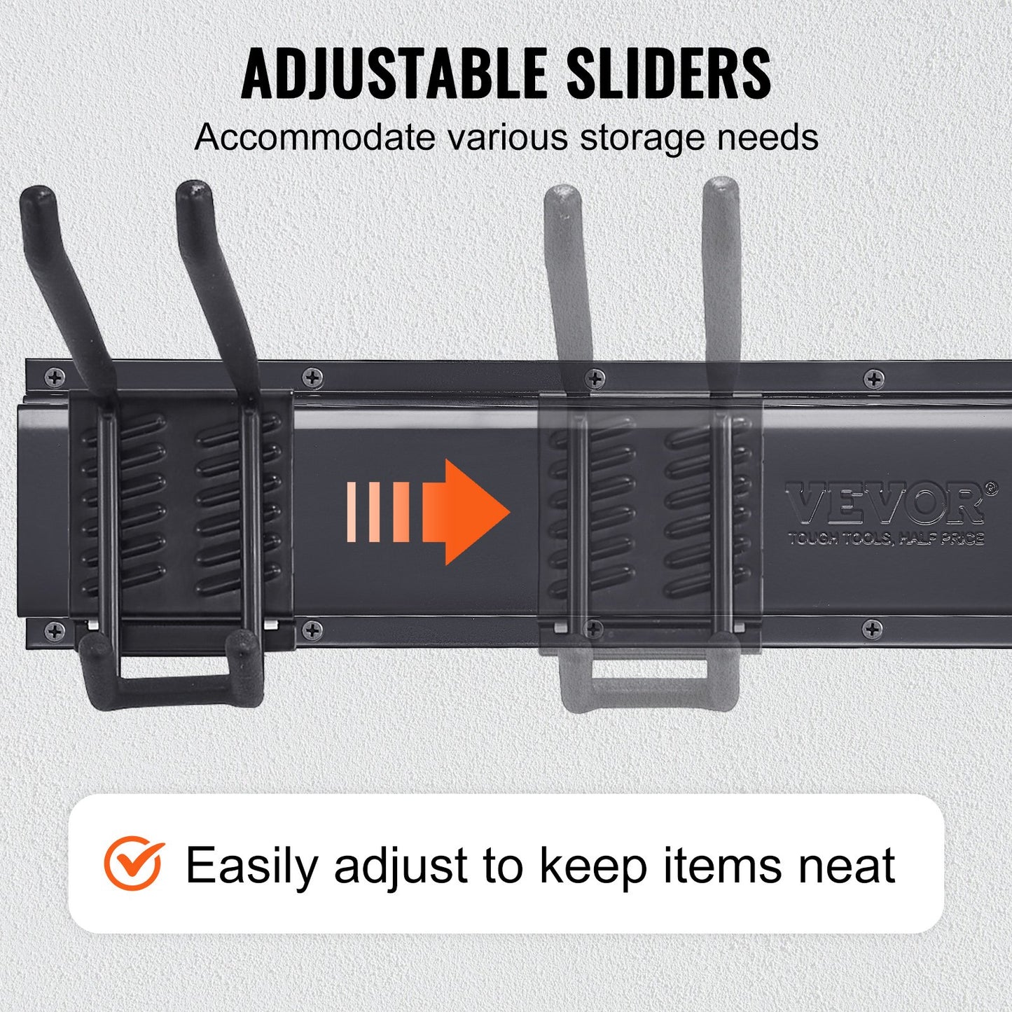 Garage Tool Organizer, 800 lbs Max lastkapacitet, Väggmonterad Yard Trädgårdsförvaringsställ Organisation Heavy Duty med 6 justerbara krokar och 3 skenor, för trädgårdsredskap, spadar, trimmers och slangar