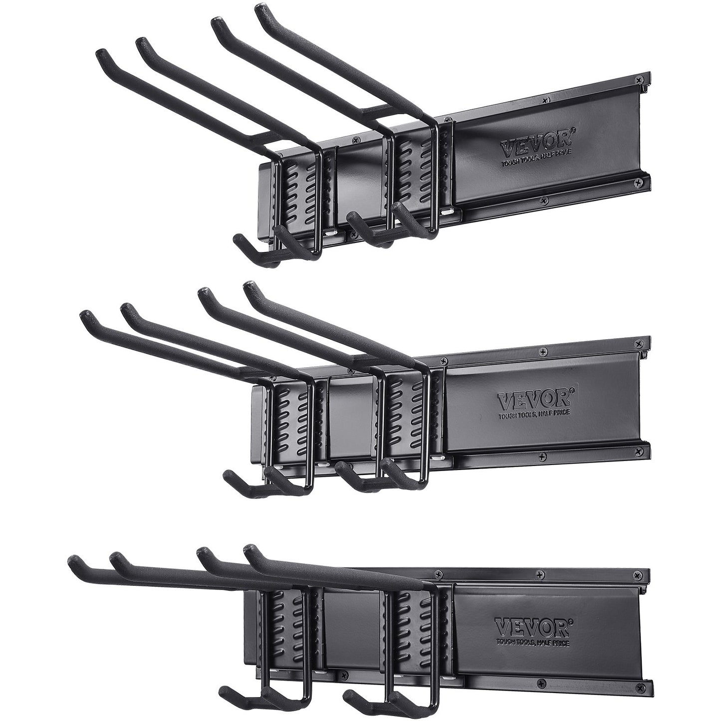 Garage Tool Organizer, 800 lbs Max lastkapacitet, Väggmonterad Yard Trädgårdsförvaringsställ Organisation Heavy Duty med 6 justerbara krokar och 3 skenor, för trädgårdsredskap, spadar, trimmers och slangar