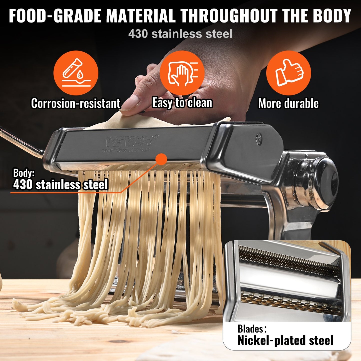 Pasta Maker Machine, 9 Adjustable Thickness Settings Noodle Maker, Stainless Steel Noodle Rollers and Cutter, Manual Hand Press, Pasta Making Kitchen Tool Kit, Perfect for Spaghetti Lasagna