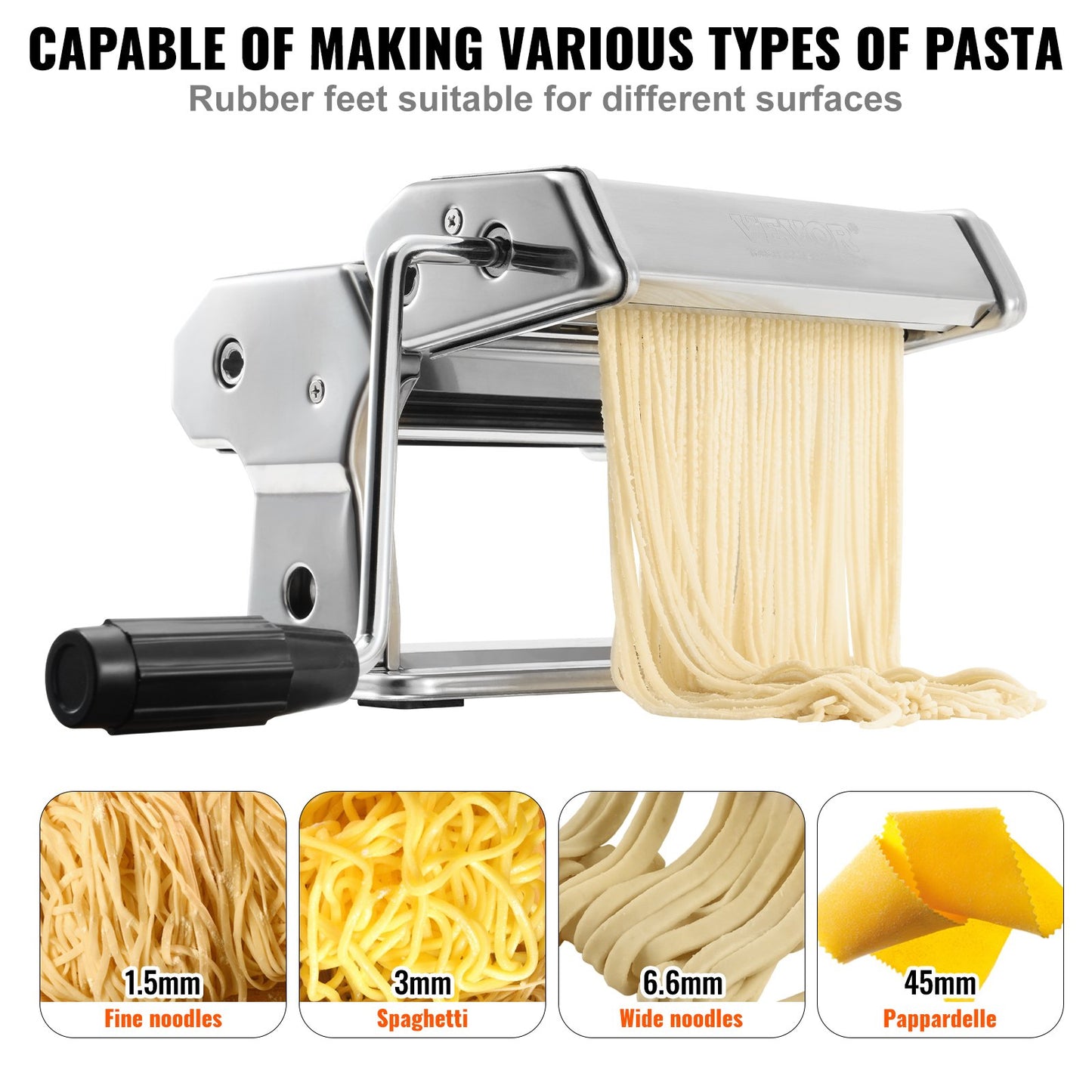 Pasta Maker Machine, 9 Adjustable Thickness Settings Noodle Maker, Stainless Steel Noodle Rollers and Cutter, Manual Hand Press, Pasta Making Kitchen Tool Kit, Perfect for Spaghetti Lasagna