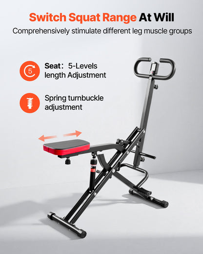 Squat Machine, Deep Squat Rowing Machine for Home, Easy Setup & Foldable Exercise Equipment, Glute Trainer Machine with 12-Gear Adjustable Resistance, Glutes & Leg Home Workout Machine, Black