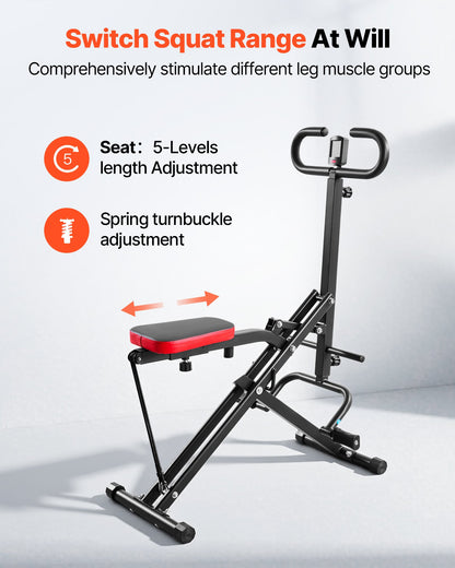 Squat Machine, Deep Squat Rowing Machine for Home, Easy Setup & Foldable Exercise Equipment, Glute Trainer Machine with 2 High-Strength Resistance Bands, Glutes & Leg Home Workout Machine, Black