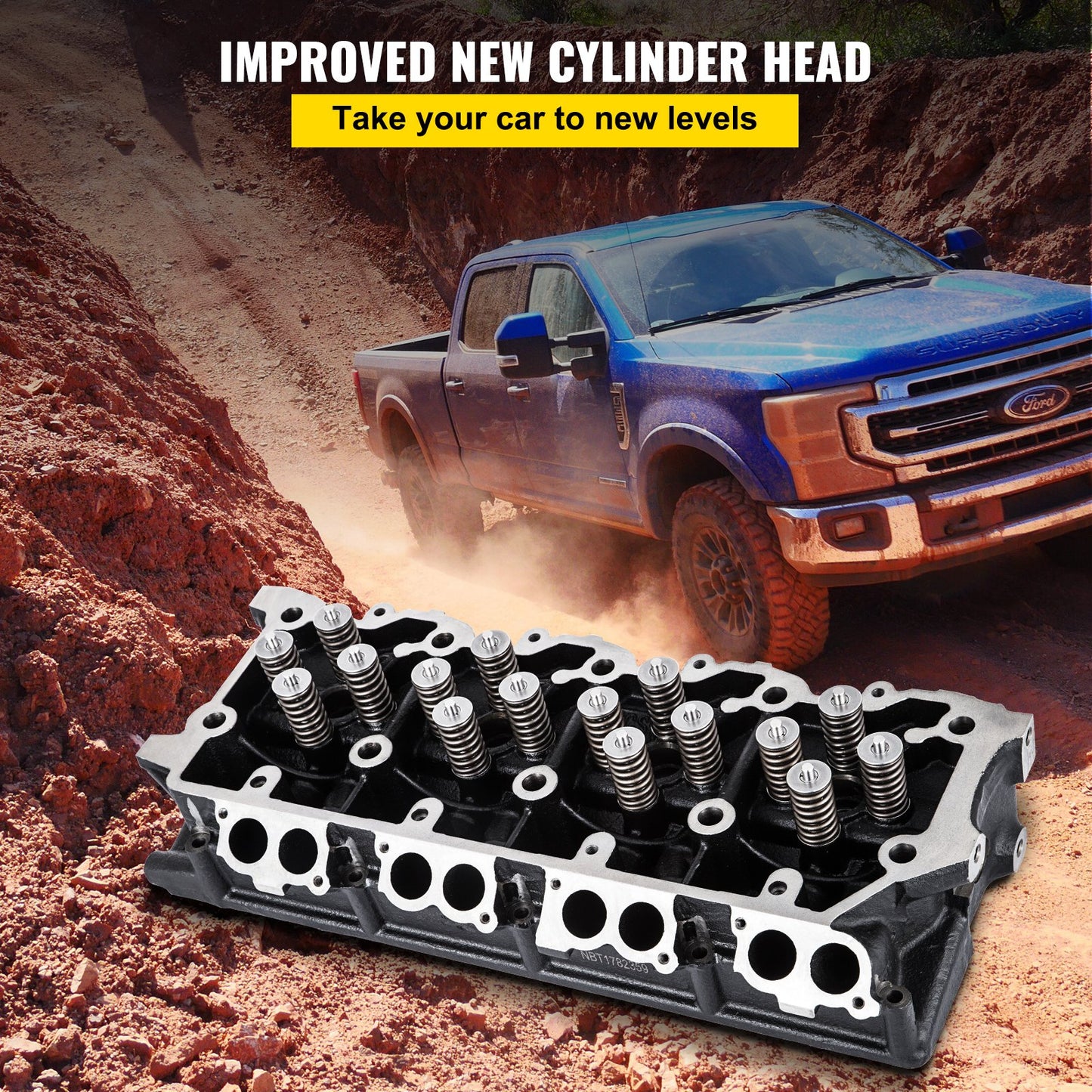 Cylinder Head Assembled, Engine Cylinder Head Assembly Replacement 6.4L, Cast Iron Cylinder Head Fits 08-10 Ford F250 F350 F450 F550