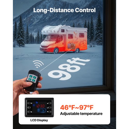 Dieselvärmare, 8KW, DC 12V/24V, Allt-i-ett Bärbar Dieselluftvärmare med Fjärrkontroll och LCD-Display, Snabb Uppvärmning Låg Tystnad, 5 L Bränsletank för Fordon, Husbilar, Skåpbilar, Traktorer och Lastbilar |  EU