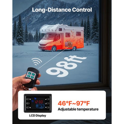 Dieselvärmare, 8KW, DC 12V/24V, Allt-i-ett Bärbar Dieselluftvärmare med Fjärrkontroll och LCD-Display, Snabb Uppvärmning Låg Tystnad, 5 L Bränsletank för Fordon, Husbilar, Skåpbilar, Traktorer och Lastbilar |  EU