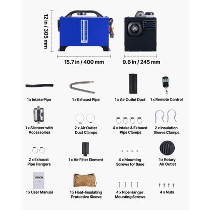 Dieselvärmare, 8KW, DC 12V/24V, Allt-i-ett Bärbar Dieselluftvärmare med Fjärrkontroll och LCD-Display, Snabb Uppvärmning Låg Tystnad, 5 L Bränsletank för Fordon, Husbilar, Skåpbilar, Traktorer och Lastbilar |  EU