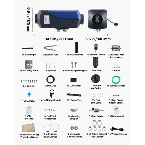 Dieselheizung Tragbarer Diesel-Lufterhitzer 8KW DC 12V/24V 10 L großer Tank | EU